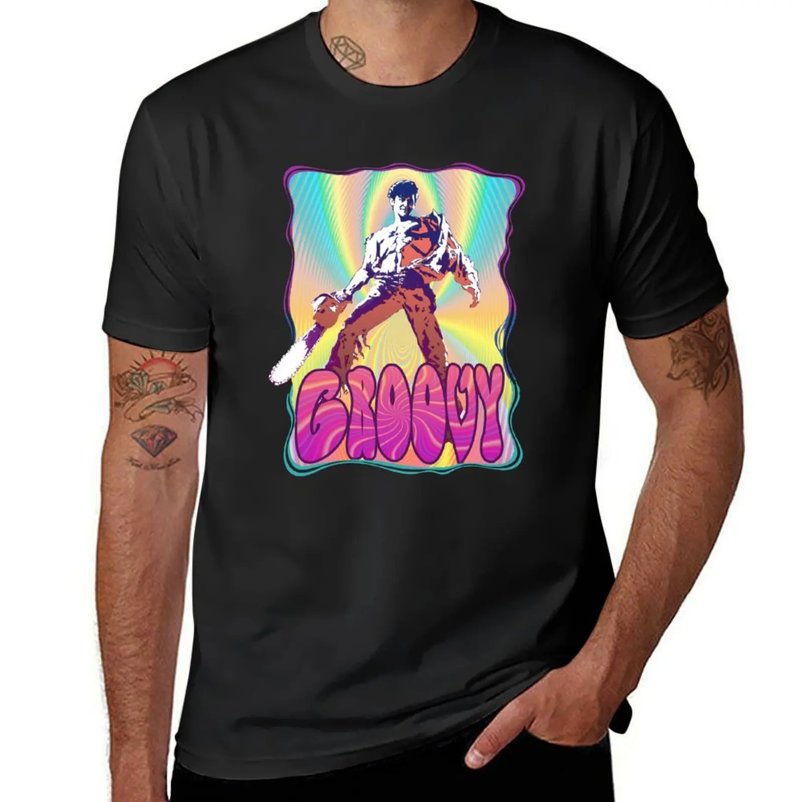 Evil Dead Ash Williams Groovy T-Shirt funnys customizeds customs tees workout shirts for men