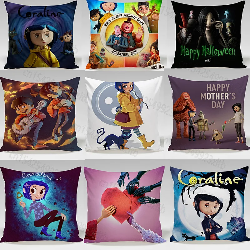 

45cm Coraline Pillow Case Decorative Bedroom Sofa Car Cushion Cover Girls Cool Pillowcover Halloween Kids Gifts No Pillow Insert