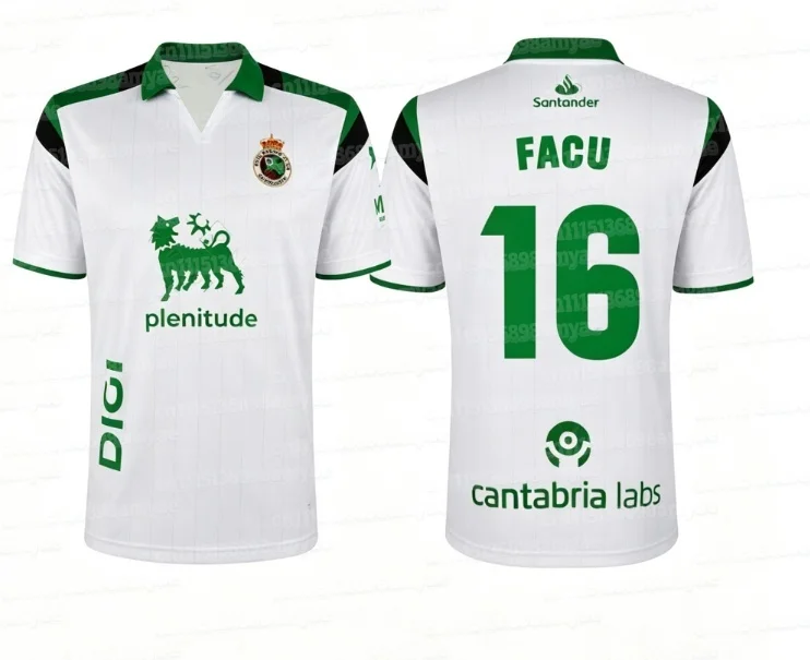2026-27 Racing Santander Fußballtrikot Herren Kurzarm Weiß Grün Schwarz Kontrast-Schulter Fußball-Fan-Shirt Familien-Set – Detail 5
