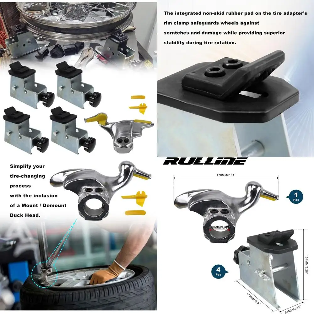 

RULLINE 4PCS Tire Changer Adapter with Duck Head Compatible with ATV Motorcycle Tire Metal Tire Adapter Rim Clamp and Mount/Demo