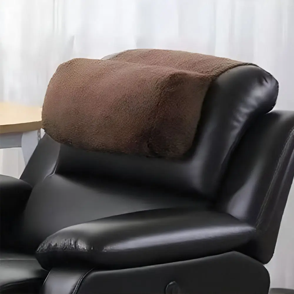 Faux Lambswool Sofa Cervical Support Pillow with Storage Pocket Slow-rebound Recliner Headrest Zipper Non-slip Sofa Neck Pillow
