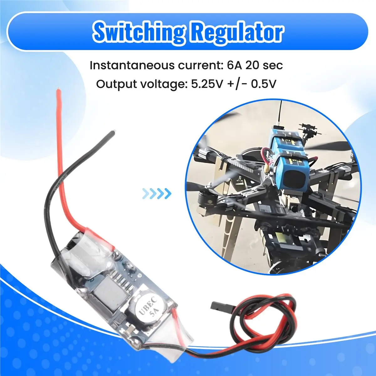 A73T UBEC 5V BEC Full Shielding Antijamming Switching Regulator for FPV RC Drone Receiver Power Supply(5A)