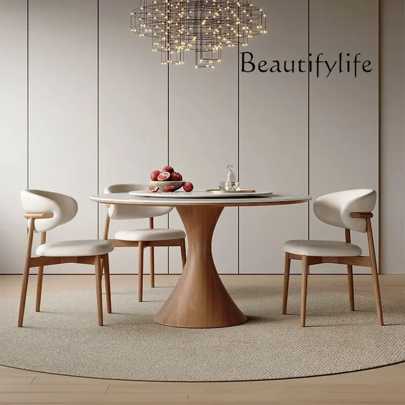 

стол кухонный Italian light luxury round table rock slab dining table modern simple high-end atmosphere small apartment combinat