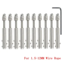 10PCS Handscrew Clamp Wire Rope Threaded Stud Tension End Fitting with Hexagon Grub Screw Bolts Buckle for Stair Deck Post