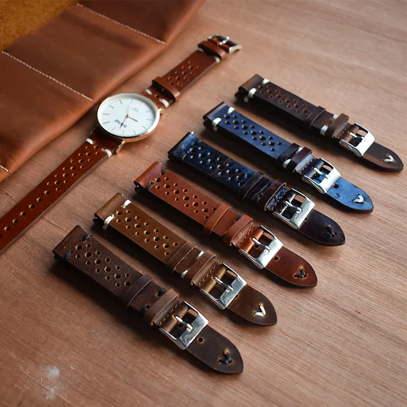 Handmade Vintage Leather Strap Watch Band Watch Accessories Bracelet 18mm20mm 22mm Porous Leather Strap Breathable Watch Band