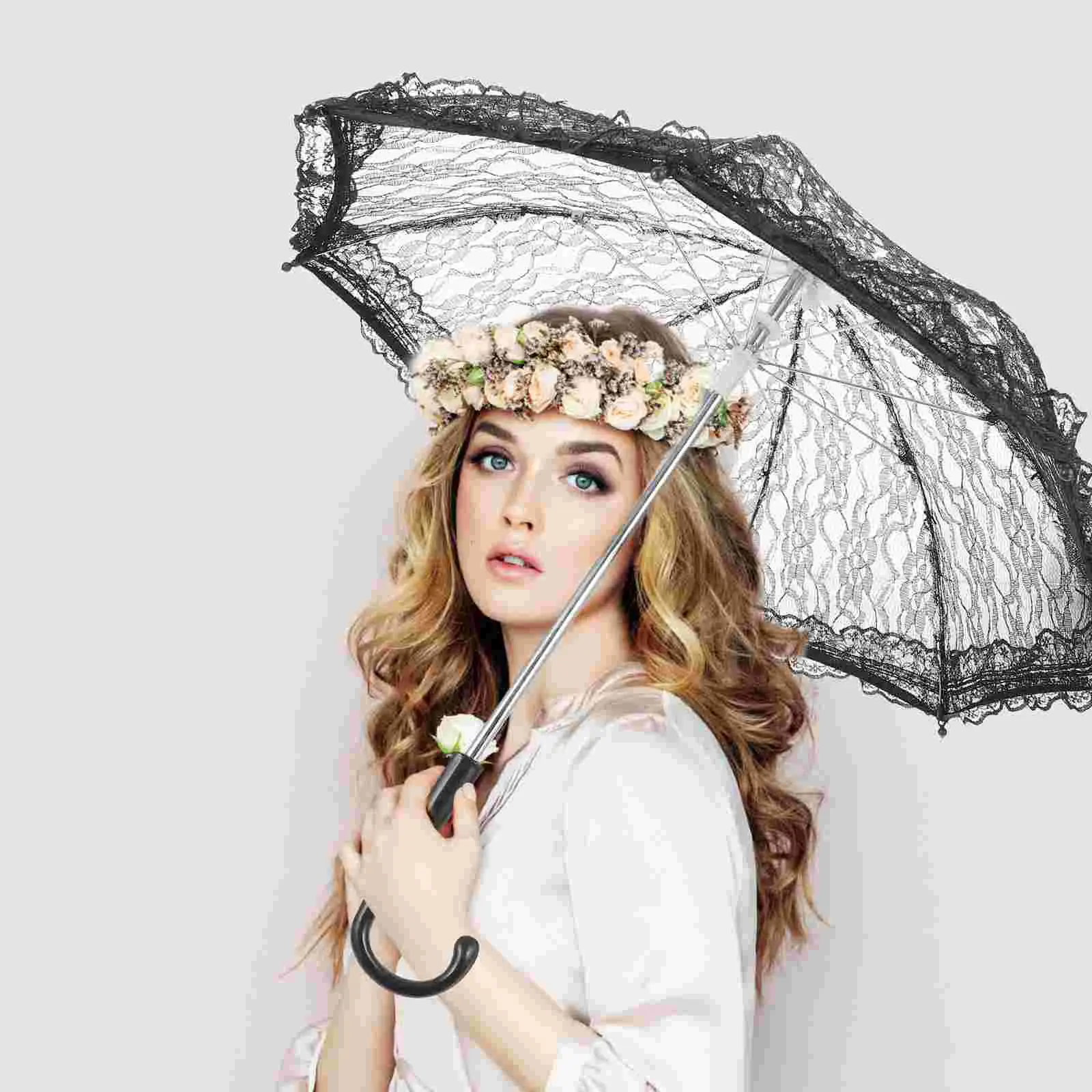 Ladies Umbrella Decorative Gothic Clear Dress Bride Dresses Vintage Lace Parasol Embroidery Decorative Party Photography Decor