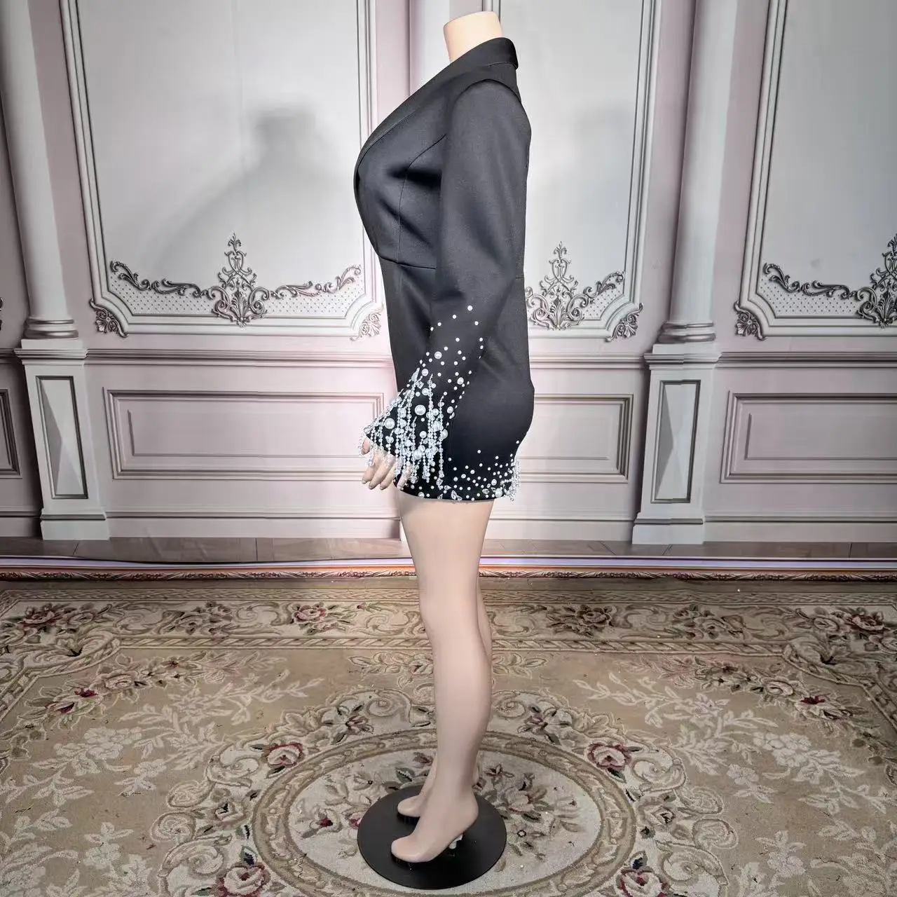 

ZD Couture Sparkle Черные женские платья-блейзеры с жемчугом Платье для выпускного вечера с длинным рукавом и отложным воротником из бисера Вечерние платья Короткие