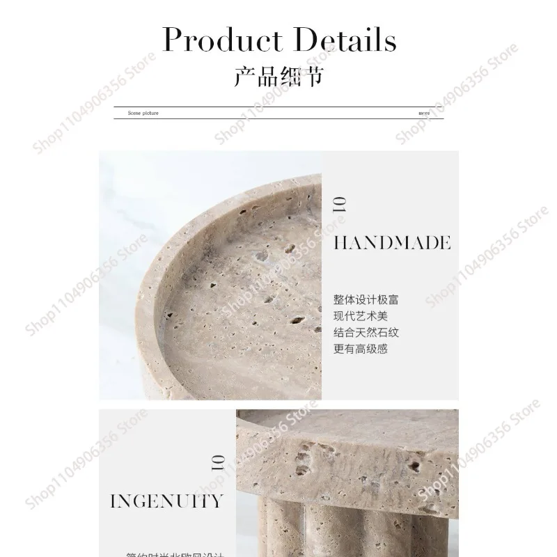 for Beige Vintage Travertine Marble Tray with Leg Vintage Natural Stone Jewelry Cosmetics Tray Serving Tray Cup Cake  for Home