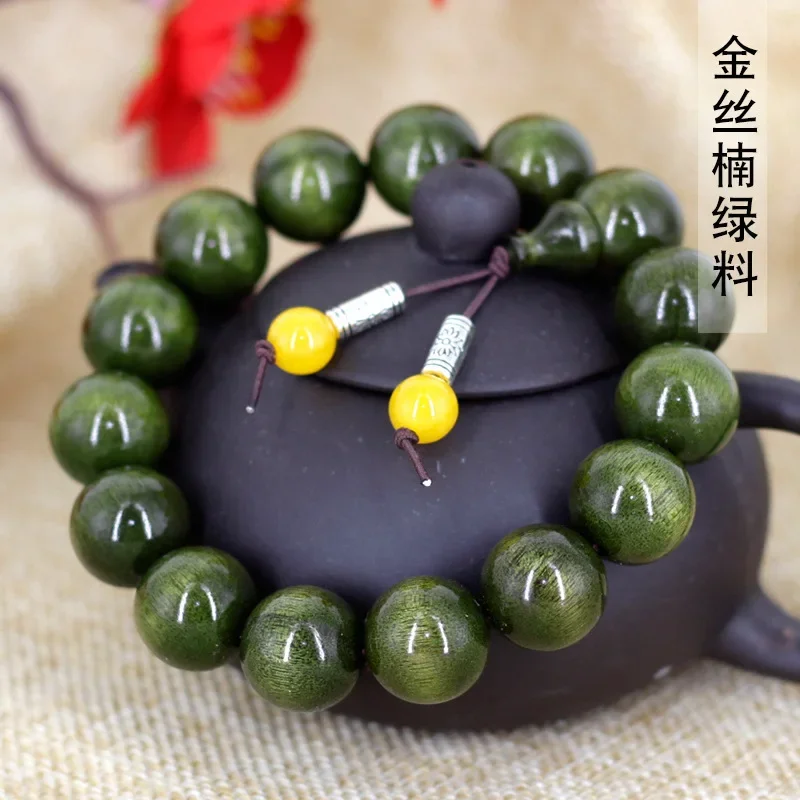 Jinsinan green material Buddhist beads hand string 1.5*15 lacquered men and women's style literary decoration rosary jewelry