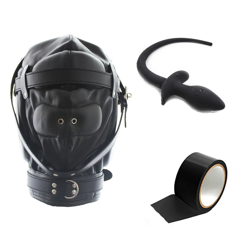 Thierry Bondage Set Dog Tail Anal Plug, Sensory Deprivation Hood, Non-sticky Tape, Adult Games Slave Role Play