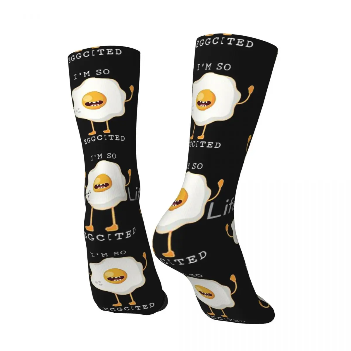 Men's compression Socks I'm So Eggcited-Fried Eggs Retro Harajuku Chicken family bucket Hip Hop Novelty Seamless Crew Crazy Sock