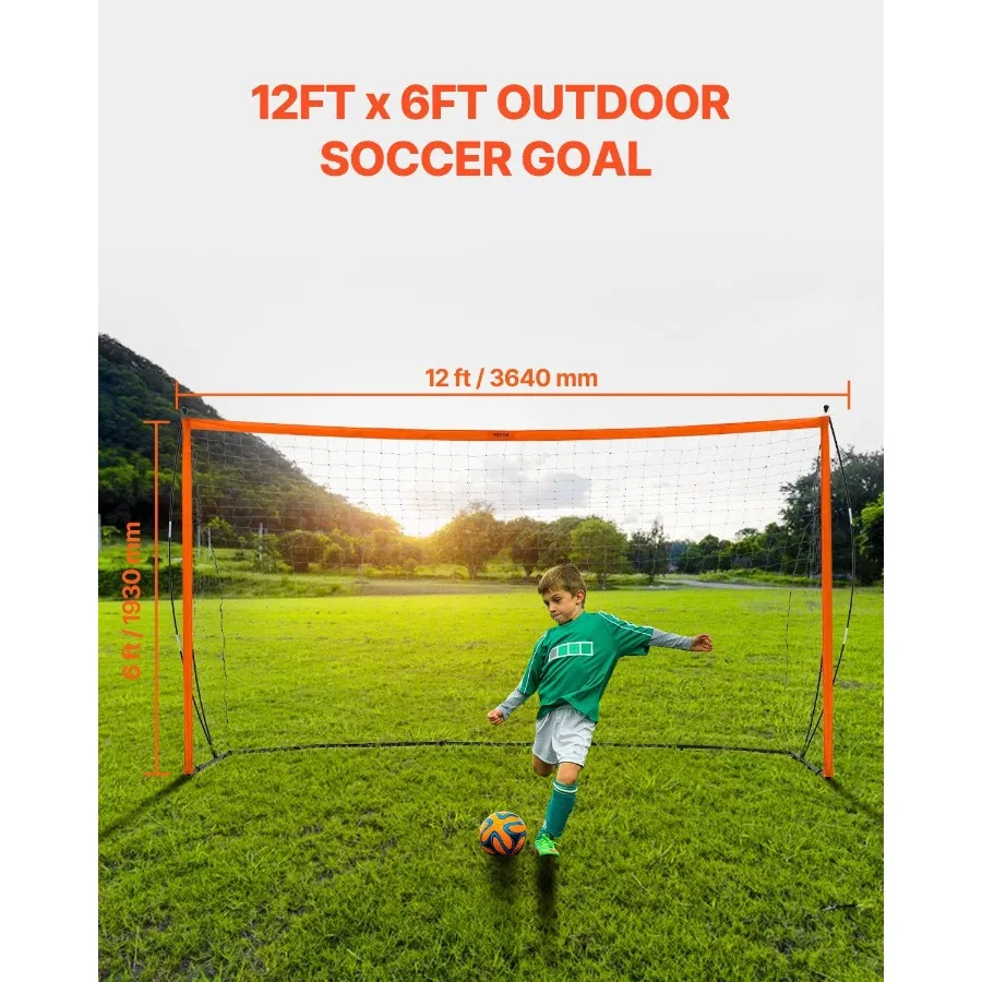 حقيبة حمل شبكية Socr Goal Socr المحمولة مقاس 12 × 6 أقدام للتدريب في الفناء الخلفي باللون البرتقالي