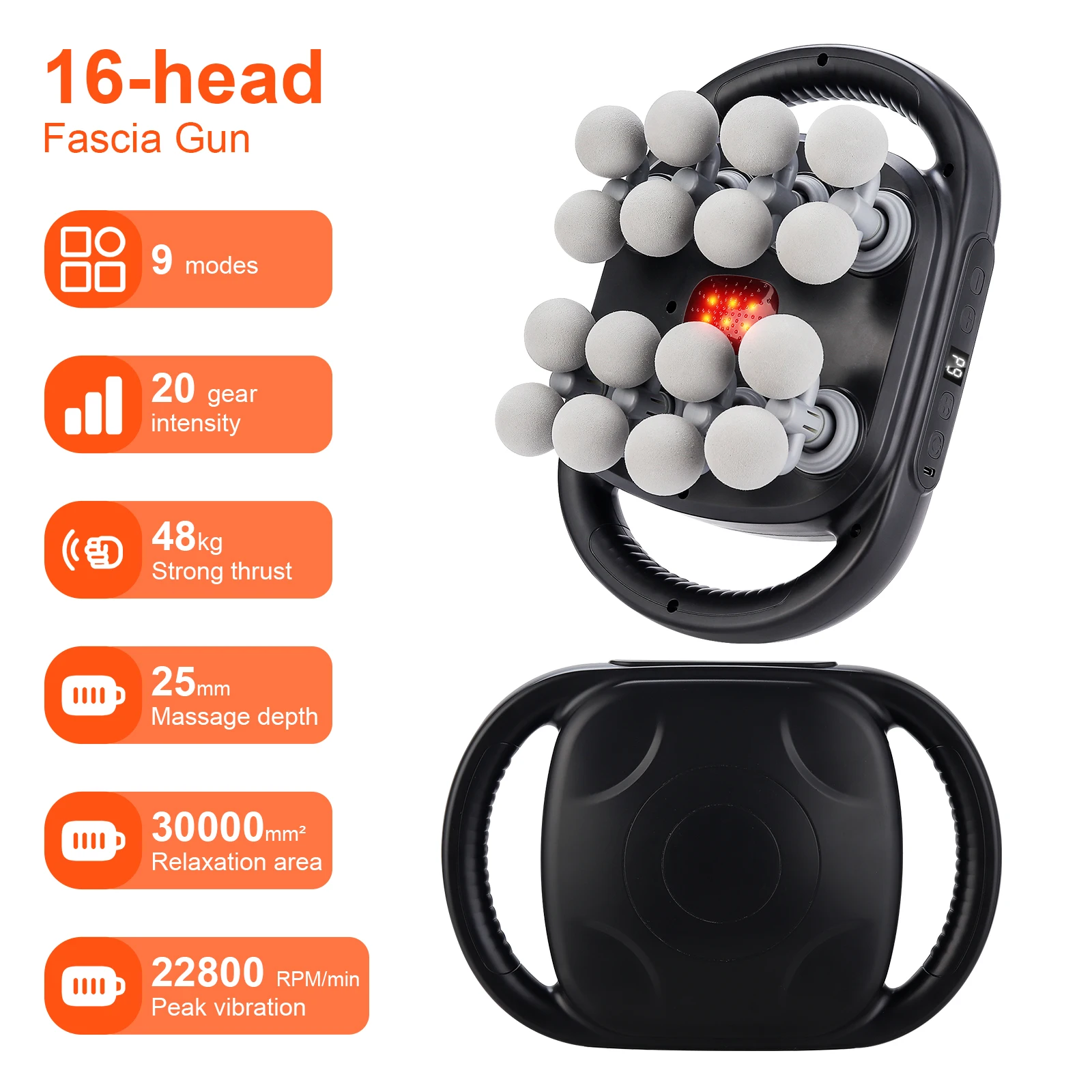 16-Head Fascia Gun Hoogfrequente Trillingen Lichaamsmassage Gun Taille- en Rugmassager Nek Schouder Massager Spier masajeador
