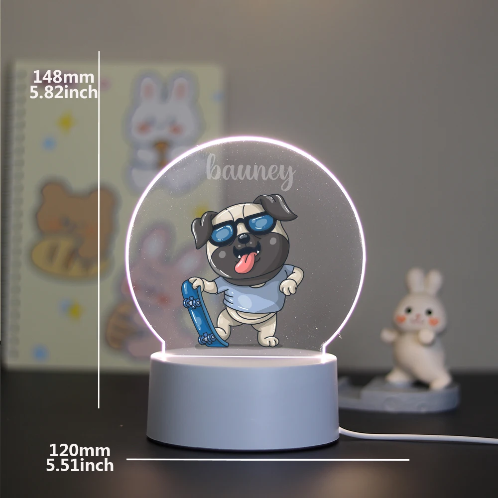 Modern minimalist custom light panel A little dog playing skateboarding Customized name and pattern acrylic lamp for children's