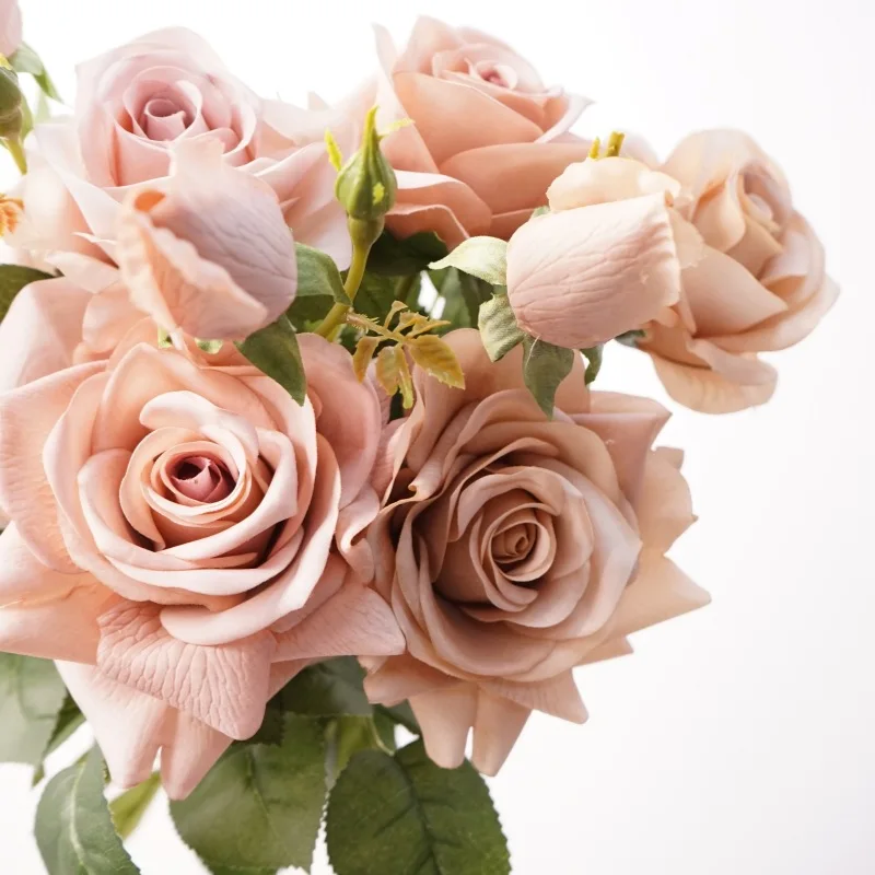 3-teiliges Set Real Touch Rosen, 3-köpfige Kunstblumen, Hochzeitsblumenarrangements, realistische Rosenblumen, Partytisch- und Heimdekoration – Detail 9