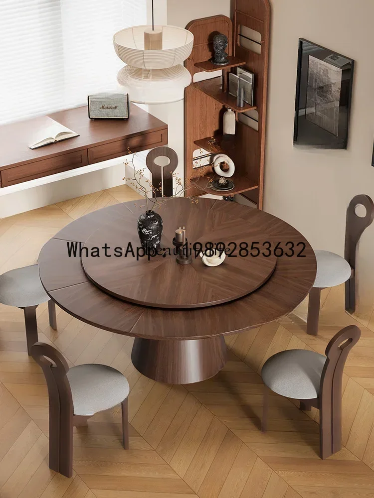 round Table Antique Style Solid Wood Rotating Retractable Dining Table French Retro Folding
