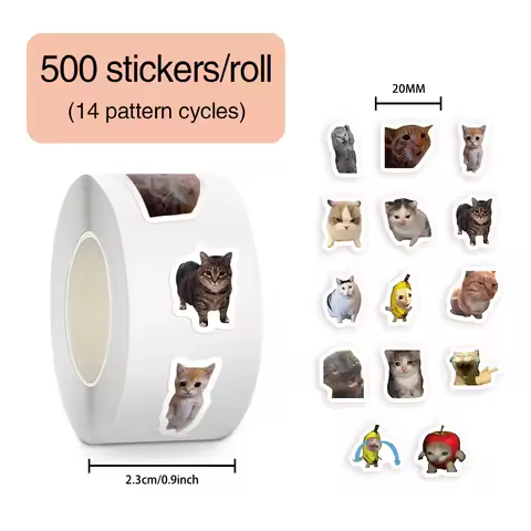 500Pcs Funny Cat Meme Emojis Roll Stickers Tablet Skateboarding Phone Case Stickers