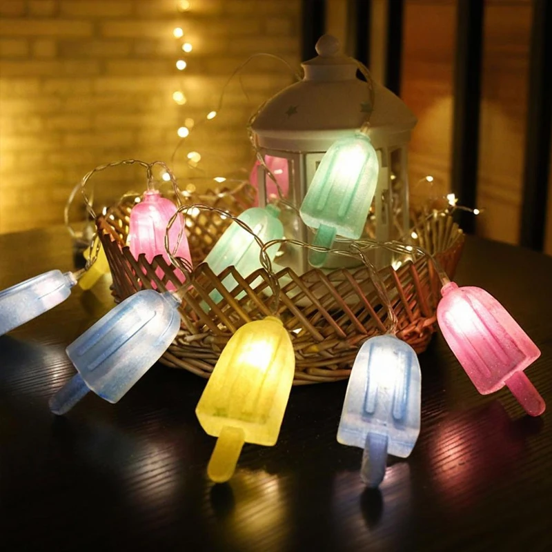 Luci della stringa del gelato stringa luminosa della luce del ghiacciolo lampada da notte carina Camera da letto Festa Vacanza Fai da te Glow Divano tavolo Decorazioni per interni