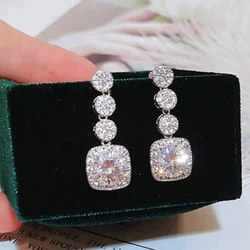 Huitan Sparkling Women Dangle Earrings with AAA Cubic Zirconia Silver Color Exquisite Female Accessories Wedding Fashion Jewelry