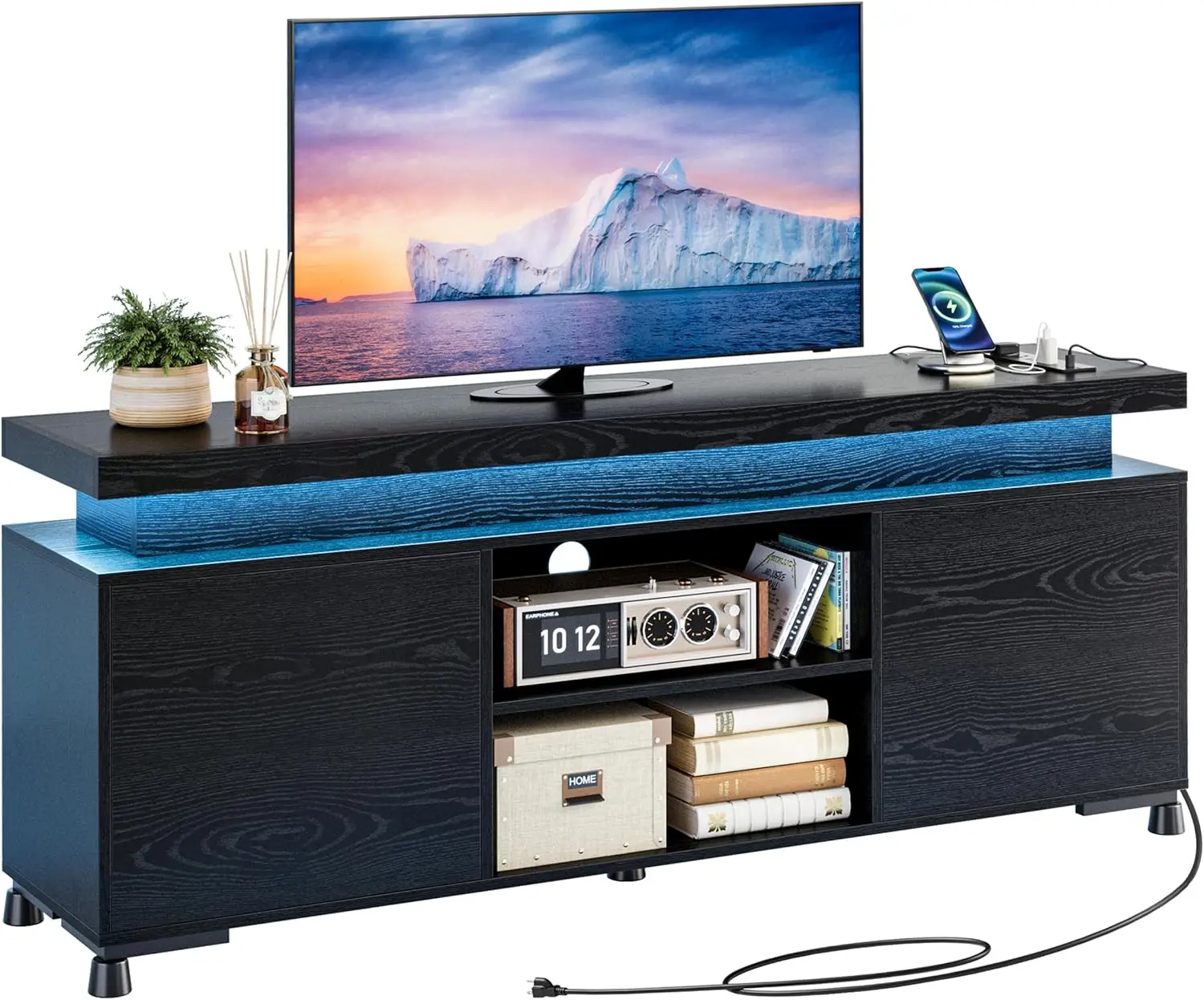 

TV Stands for TVs 65+ Inch with LED Lights Power Outlet, Modern TV Console Entertainment Center Storage Cabinet for Living Room