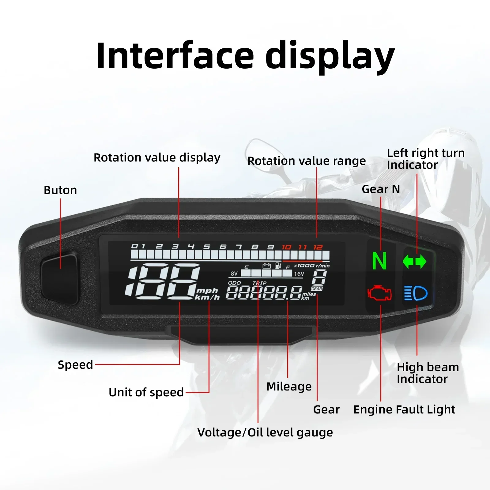 Universal Digital Motorcycle Speedometer Moto Meter Digital Tachometer Odometer Instrument Sensor Speed Gauge Tacho RPM Meter