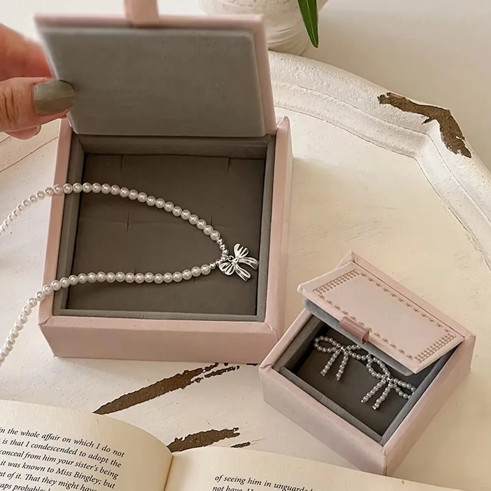 10pcs Peony Pink Jewelry Packaging Box French Flocked Velvet Paper Boxes For Diamond Ring Crystal Pearl Jade Soft Pad Storage