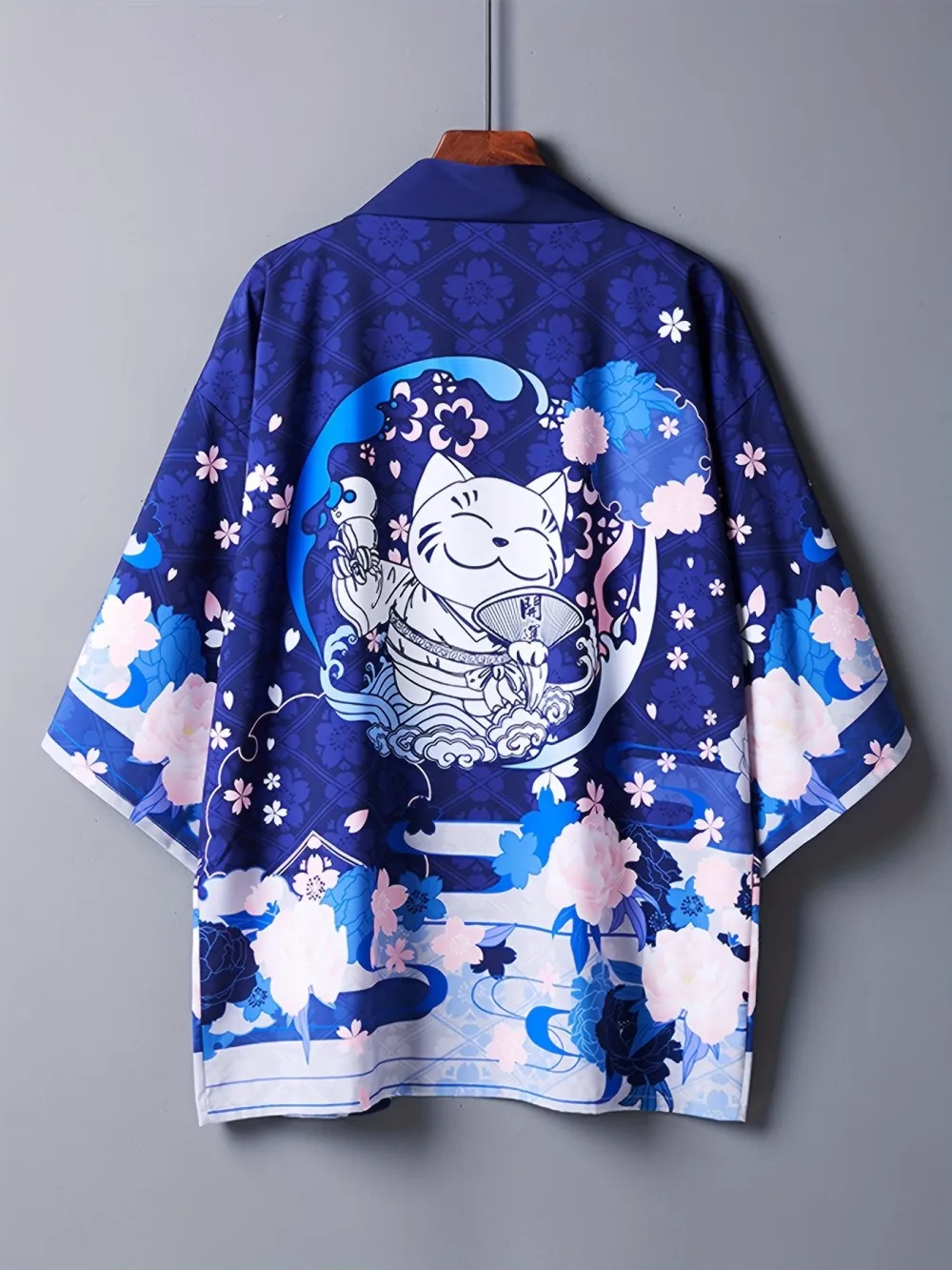 

European And American men's Summer Personalized Cat Pattern Printed Cardigan Kimono Traditional Top Outdoor Casual Clothing