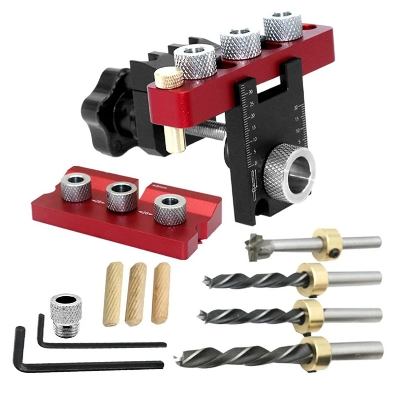 ABUG-Woodworking Pocket Hole Jig Kit 3 In 1 Dowelling Jig Universal Dowel Cam Wood Hole Drilling Guide Locator Adjustable