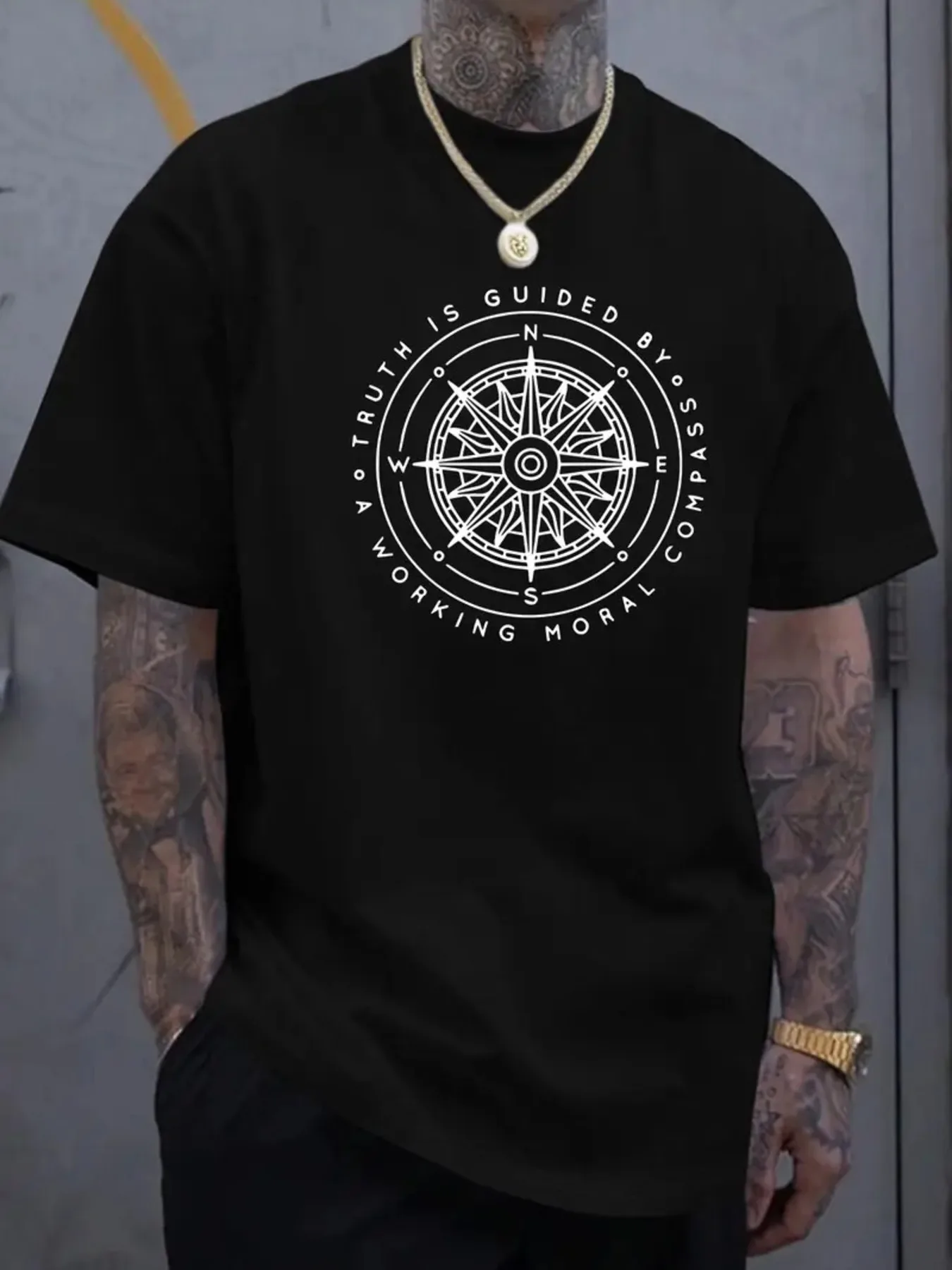 Men's T-shirt 100% cotton. Designed with the compass philosophy. Guided by the essence of work and the moral compass.