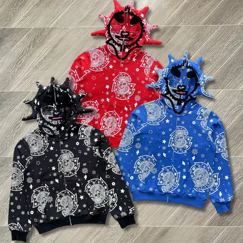 Glo Gang The Glory Full Zip Hoodies High Quality Cartoon Printed Hip Hop Embroidered Zipper Hoodie for Men Women