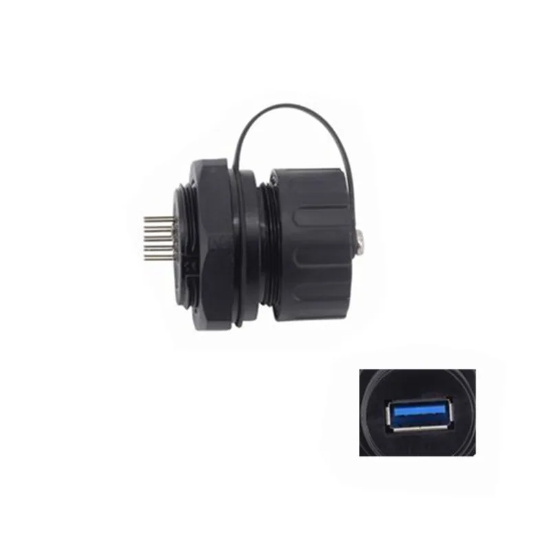 

Промышленный водонепроницаемый разъем USB 3.0 IP68 M25 10-контактный разъем «папа» к USB типа a «мама» для крепления на панели с пылезащитной крышкой