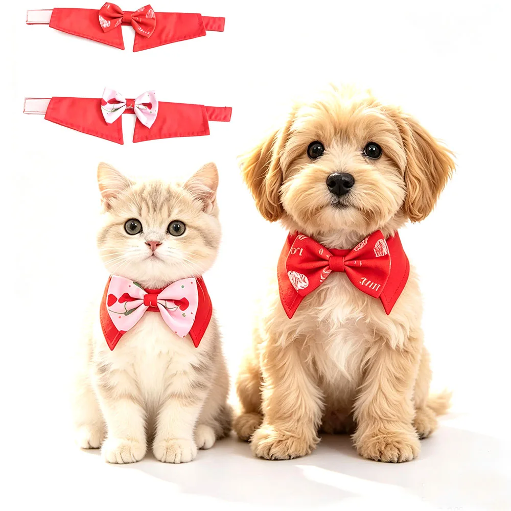 1 PC Valentine's Day Pet Bow Tie, Cat Dog Red Triangle Scarf Bow Collar, Pet Holiday Photo Prop Decorations