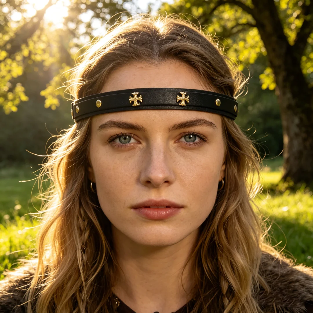 UYEE Medieval Belt Headband PU Leather Embossed Pattern Hairband for Role Play Games and Costume Events Adult Dress Up Belt