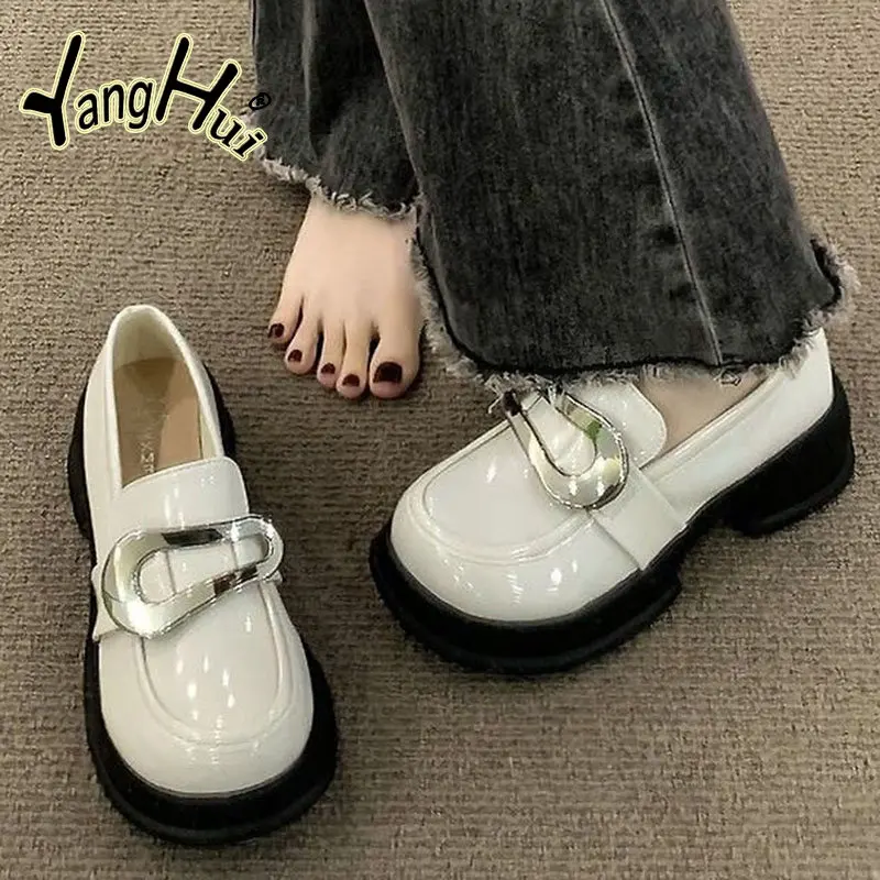 Retro Thick Bottom Elevated Increase Shoes for Women 2023 Fashion Casual Simple All-match Solid Color Mary Janes Pumps Summer