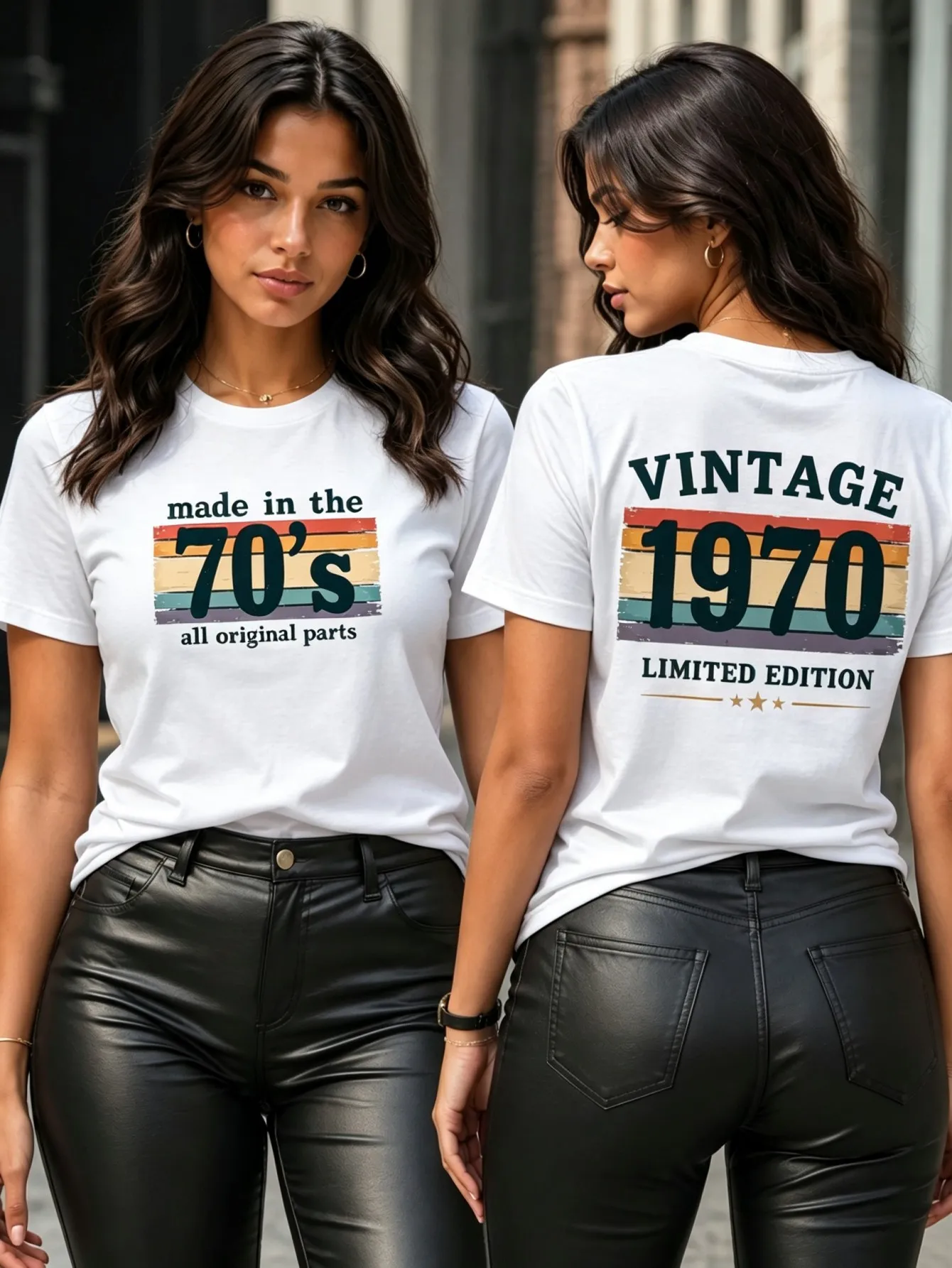 Retro 1970s Printed Women's Pure Cotton T-shirt, Versatile Short-sleeved Top, Limited Edition Letter Pattern Casual Women's Clothing