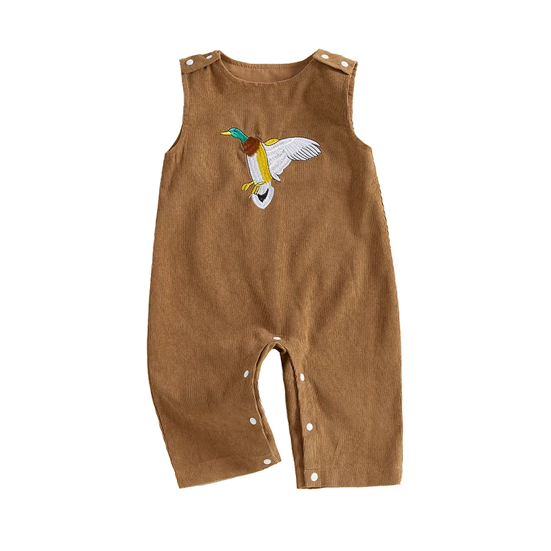 Pudcoco Latzhose für Kinder, Jungen, Enten-Stickerei, ärmellos, Cord-Overall, Hosenträgerhose für Kleinkinder, Babys von 0–18 Monaten