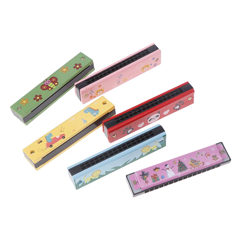 1PC Cute Montessori Educational Toys Cartoon 16 Holes Key Wood/Iron Harmonica Mouth Organ Kids Musical Wind Instrument Gift Toy