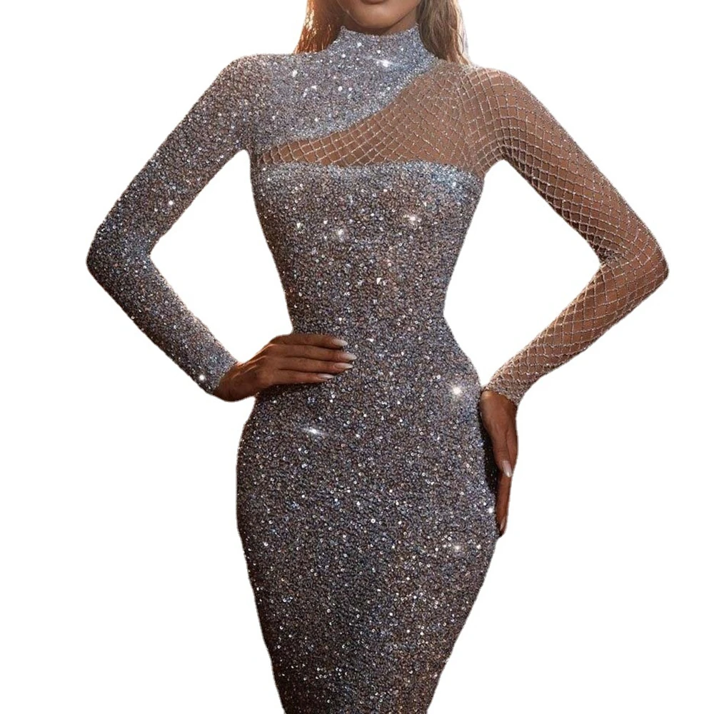 2023 Women Dresses New Hollow-out Off Shoulder Gown Bodycon Sequined Wedding Night Party Vestidos Elegantes Para Mujer Платье