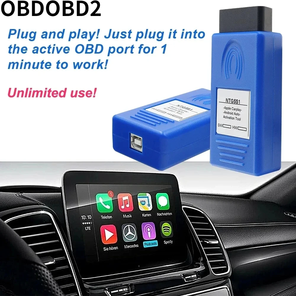 Really Latest NTG5S1 CarPlay for Apple/Android OBD2 for Mercedes/Benz NTG5.1 Via OBD2 for IPhone/Android NTG5 S1 Activation Tool