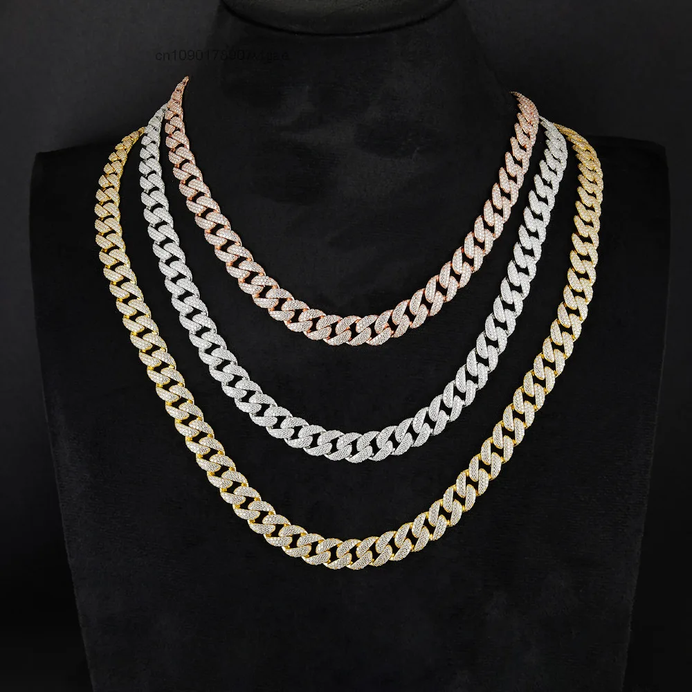 Hop Hip S925 Silver Hip Hop Full Diamond Cuban Chain Sizes 8-24mm Trendy Moissanite Inlaid Necklace.