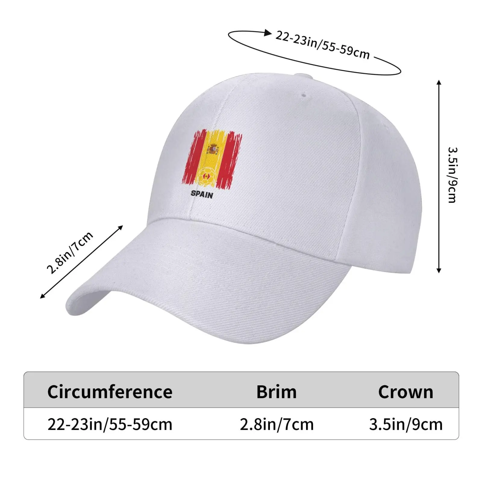 Spain Football Flag Baseball Cap for Men Women Hat Adjustable Truck Driver Hats Casquette Caps White