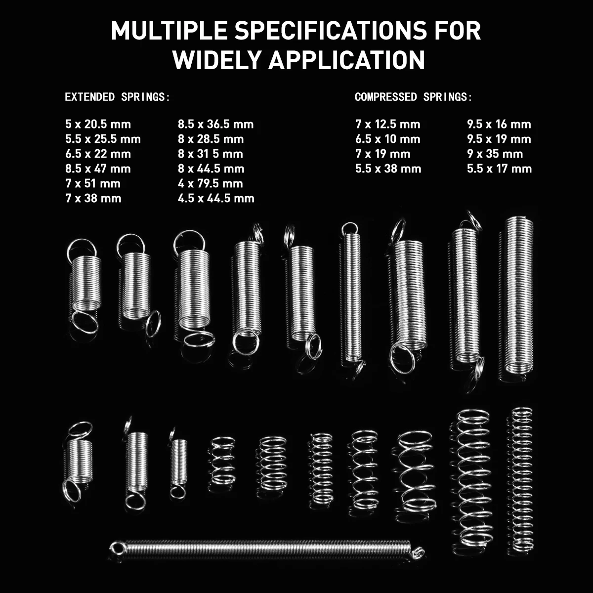 

200pcs Spiral Springs Assortment Small Extension Hook Ends Wire Galvanized Set for Automotive Appliances Medical Devices