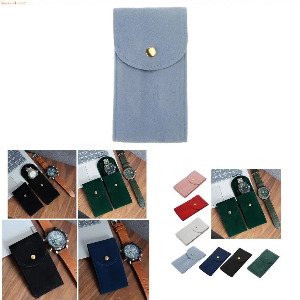 Q5WE Watch Flannelette Fabric Watch Bag Durable Travel for Case Buckle Design Not Easy to Fall Off Protect Your W