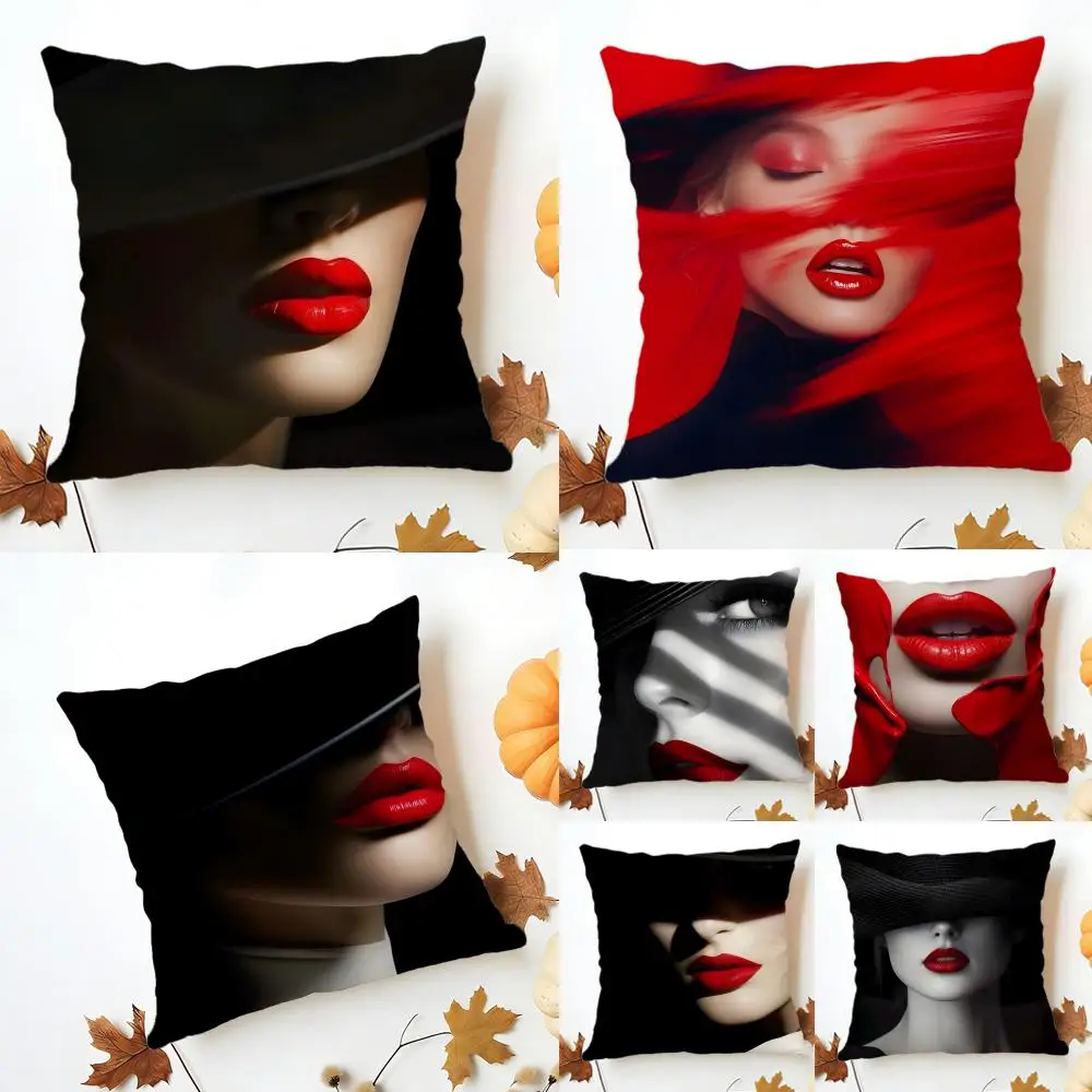 Stylish Glamorous Bold Sexy Red Lips Fashion Cushion Cover Washable Linen comfort Soft  for Sofa Bed Cozy Home Room Decor