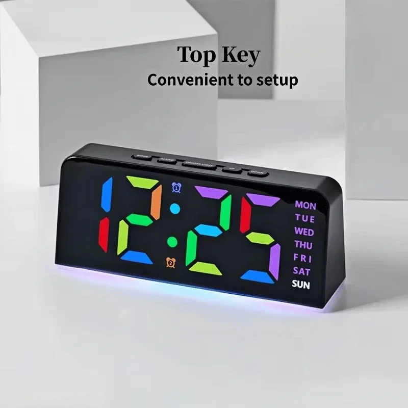 RGB Digital Alarm Clock with 13-Color Mood Light, 2 Alarm Snooze, USB Power, 4-Level Brightness, 12/24H LED Table Clock