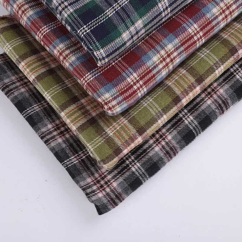 Twill Brushed Plaid Fabric Per Meter for Shirt Skirt Pants Coat Diy Sewing Autumn Needlework Cloth Soft Comfortable Black Green