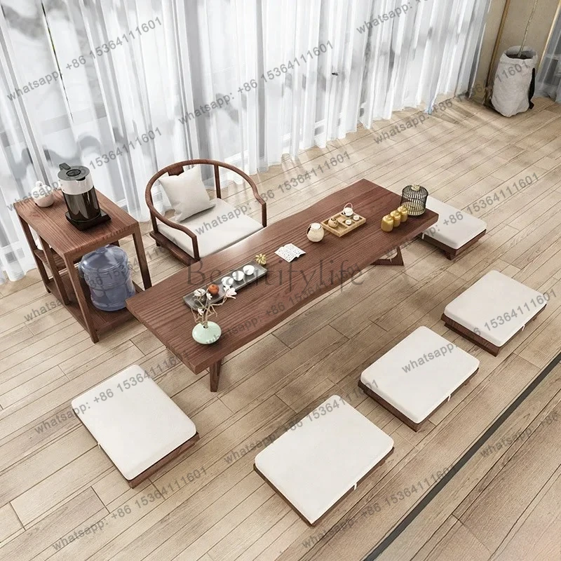 

yj9 New Chinese-style solid wood low tea table Japanese-style tatami coffee table living room balcony sitting on the floor tea t