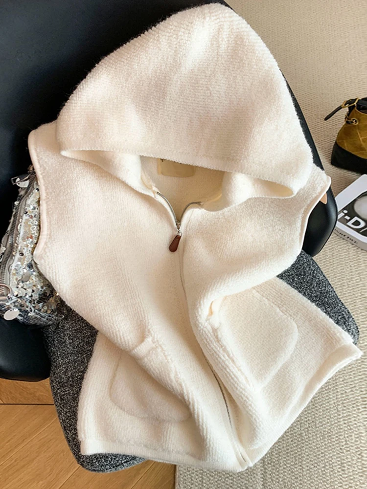 

Модный вязаный свитер с капюшоном для женщин, весна 2026, новинка, универсальный, стройнящий жилет-кардиган, топ в корейском стиле, мягкий...