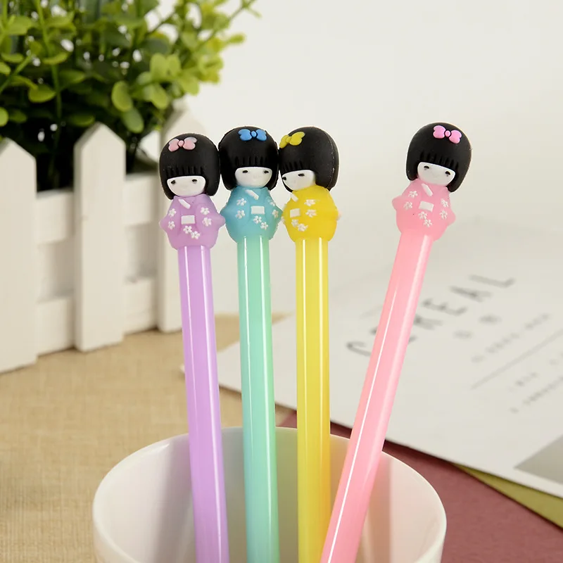 12/60 Pcs Creative Stationery Cute Kimono Girl Gel Pens Set Black Signature Neutral Water Pens Set Student Office Stationery