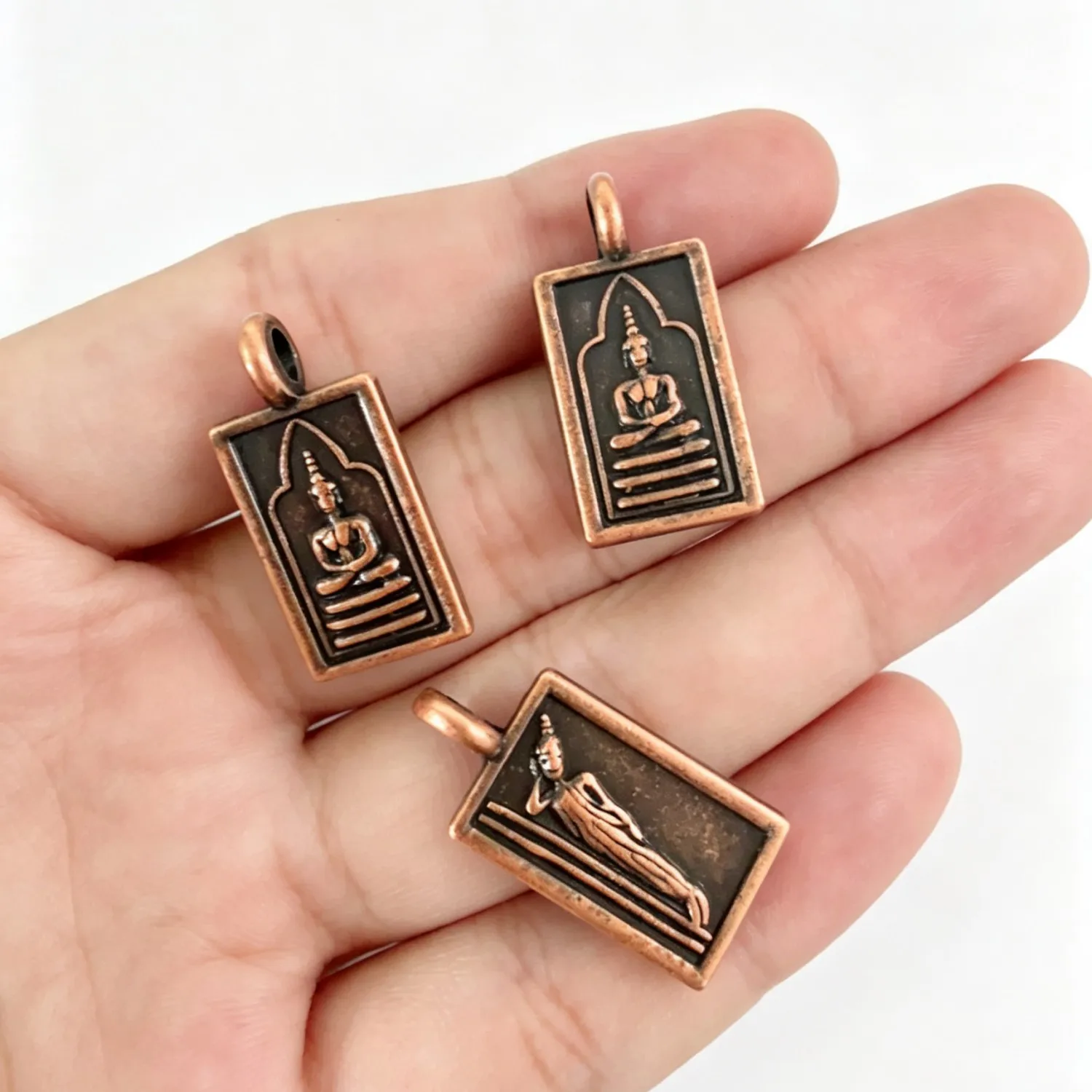 6Pcs 26.5×13mm Zinc Alloy Antique Red Copper Double-Sided Buddha Pendant DIY Jewelry Accessories H5267